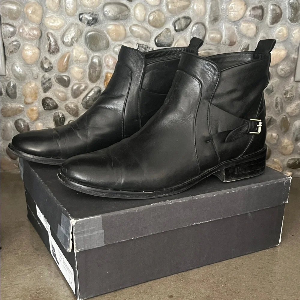 Freda Salvador Black Leather Ankle Boots with Silver Chain & Teardrop Accents - Picture 5 of 6
